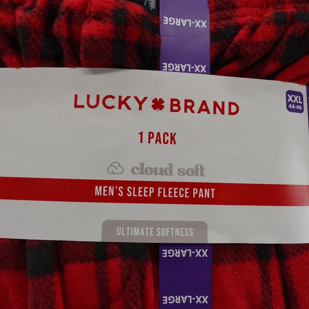 Lucky Brand Mens‎ Cloud Soft Red Black Plaid Fleece Sleep Pant XXL NEW